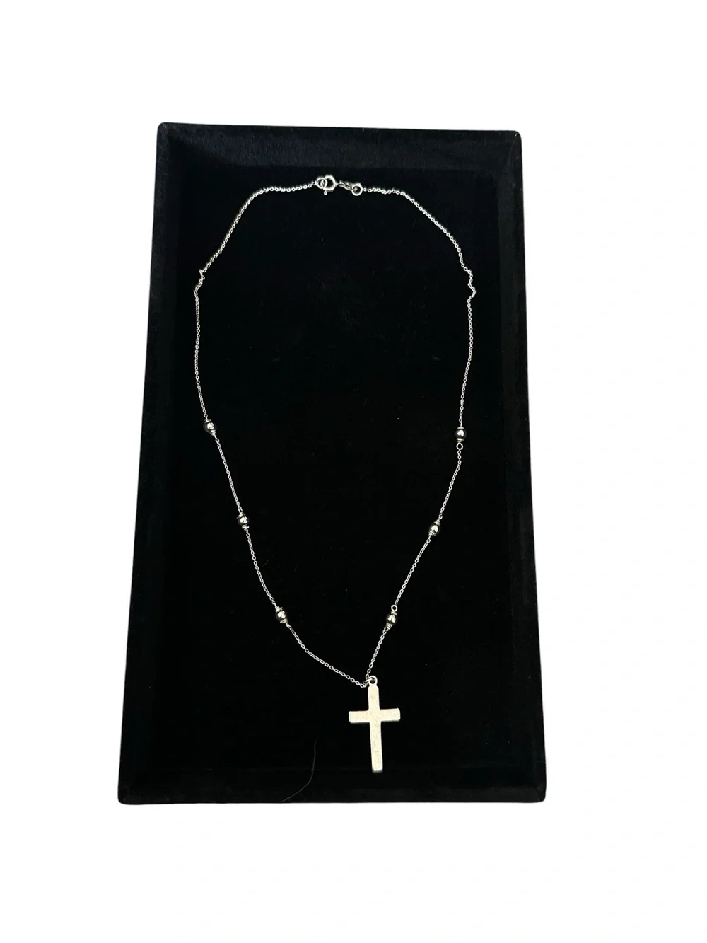 BOUTIQUE Sterling Silver 18” Cross Charm Beaded Chain Necklace 925 Stamped